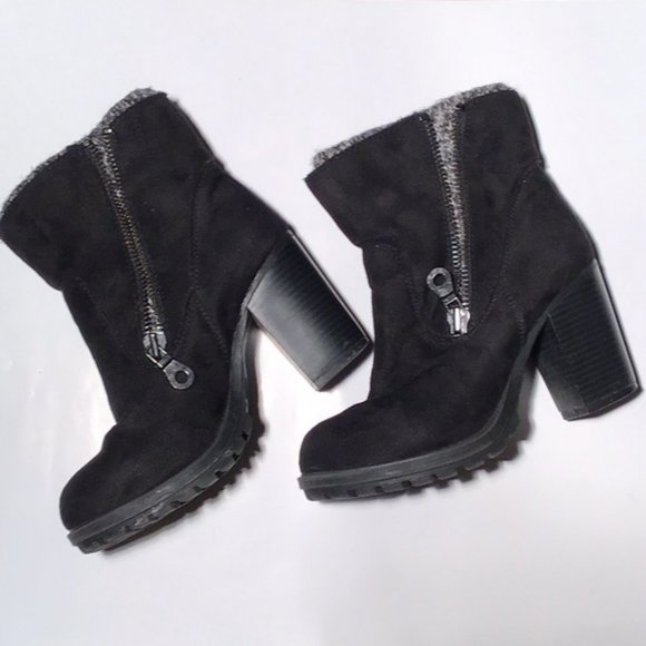 Mossimo Black Suede Winter Boots Sweater Lining Double Zipper Size 7.5M - Picture 3 of 7
